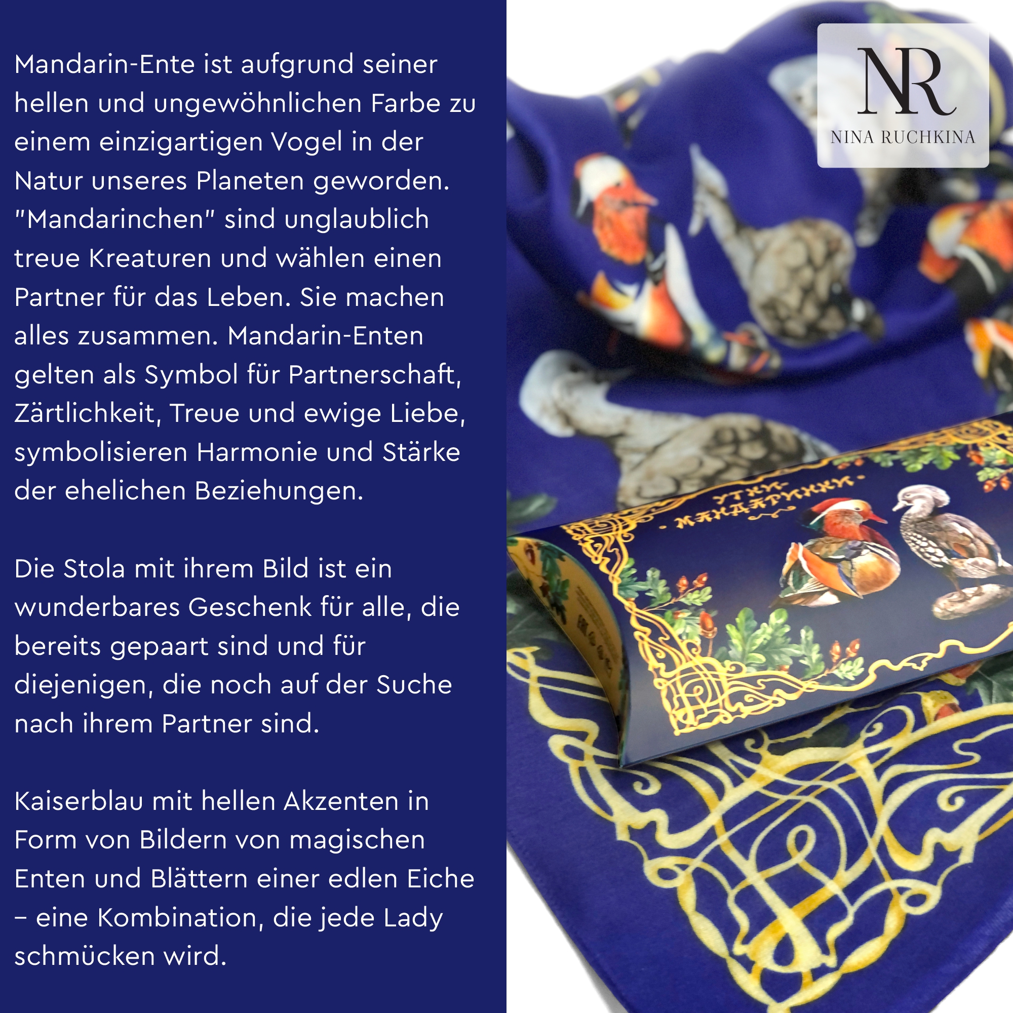 Stola Halstuch Schal Kopftuch Design Tuch Kopftücher 180x80 cm Mandarin-Ente NEU